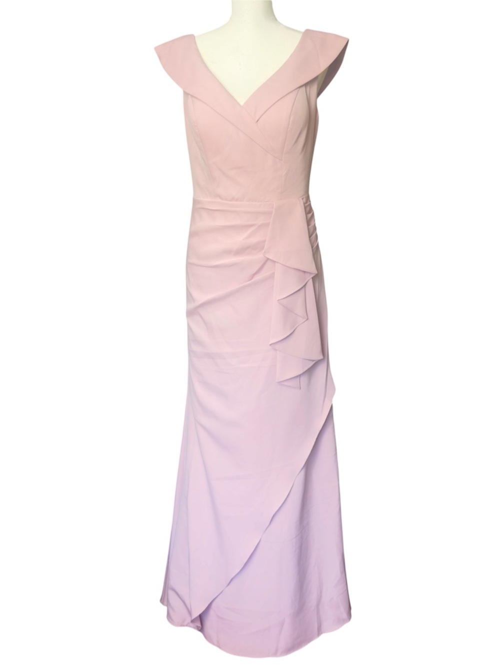 Dusty pink v-neck ruffled formal evening/wedding/occasion dress Women’s LG | k